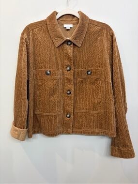 J. Jill Corduroy Brown Button Front Collared Shacket w/ Pockets Women’s Size L